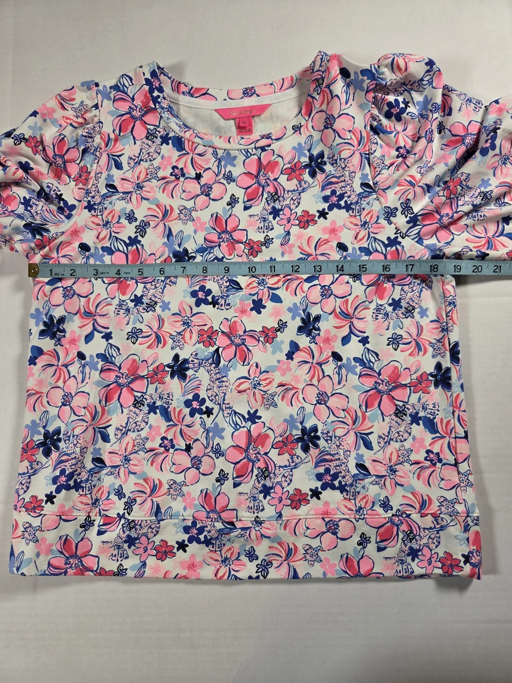 Lillv Pulitzer Corden Sweatshirt Women M White Pink Floral 3/4 Sleeve